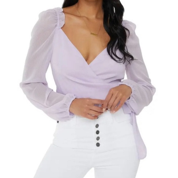VICI Collection Crop Surplice Wrap Top Purple medium - Picture 4 of 4